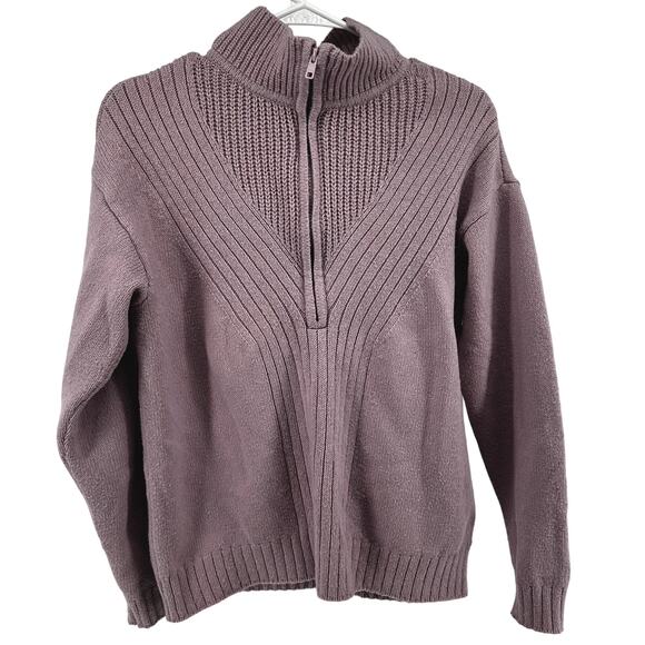 Cabi Park City Sweater Knit 3/4 Zipper Turtleneck Ribbed Knitted Lilac Medium - Picture 2 of 5